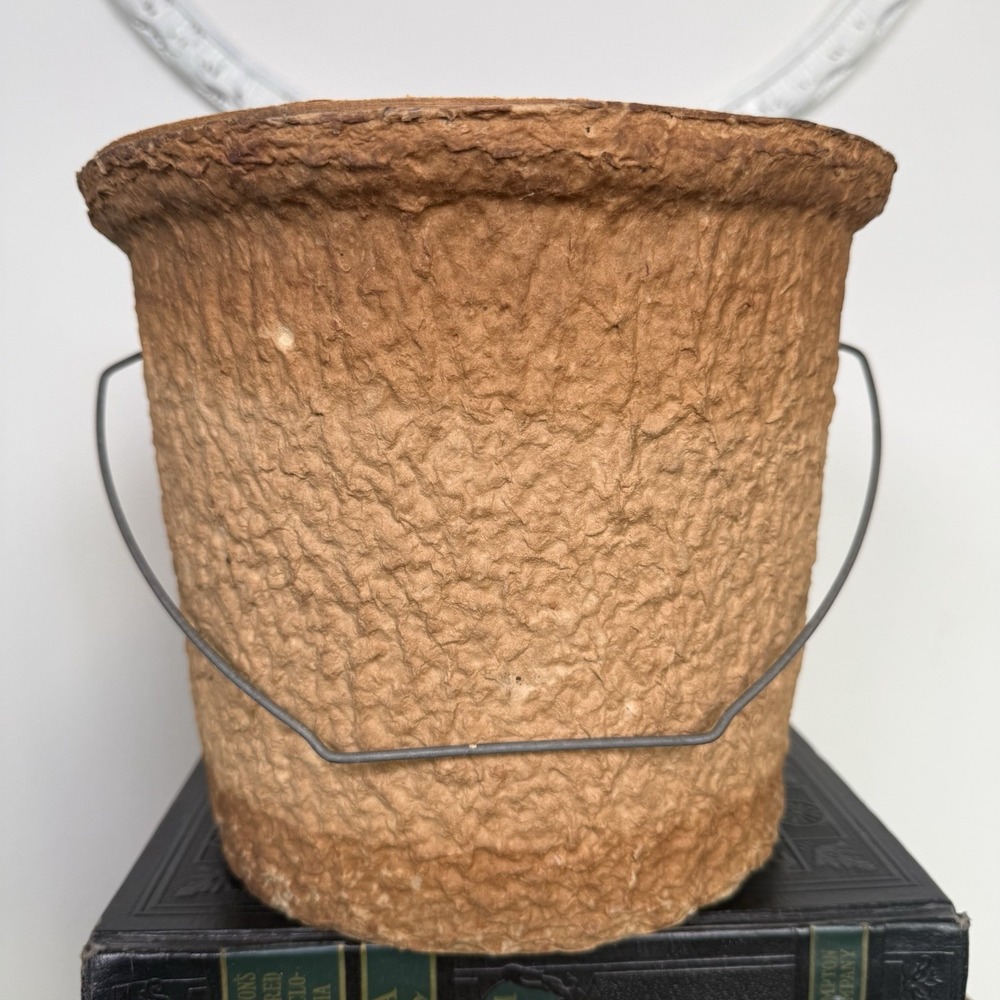 Vintage Formart Paper Mache Fish Bait‎ Pail Worm Bucket Handle and Lid Mid-1900s